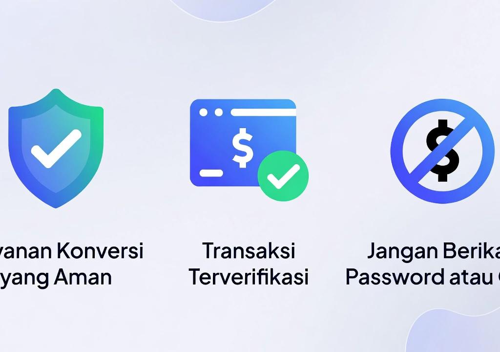 Ilustrasi layanan convert PayPal yang aman dengan ikon shield dan peri